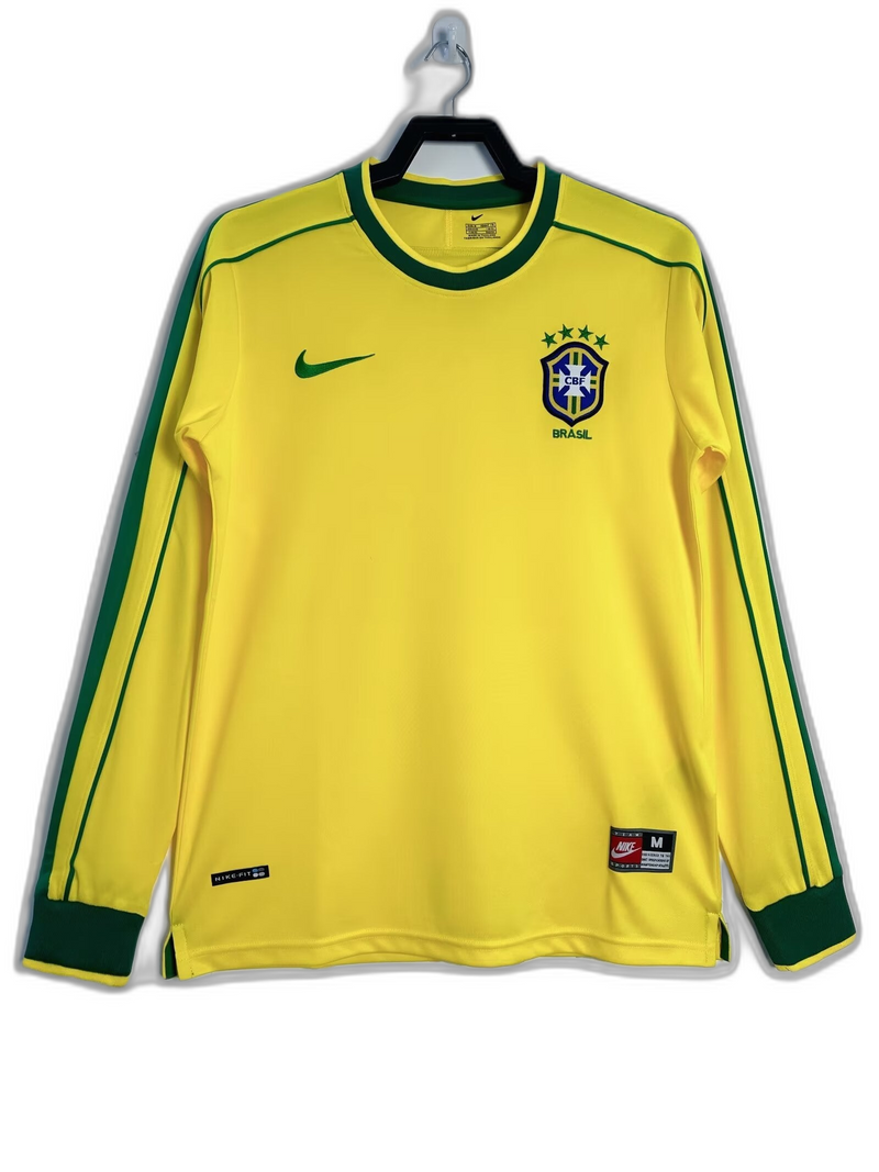 Camisola Brasil 1998 I Home - Versão Retrô Manga Longa